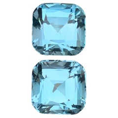Swiss Blue Natural Topaz Earrings Loose Gemstones Pair Set 15.05 Ct Square Cut