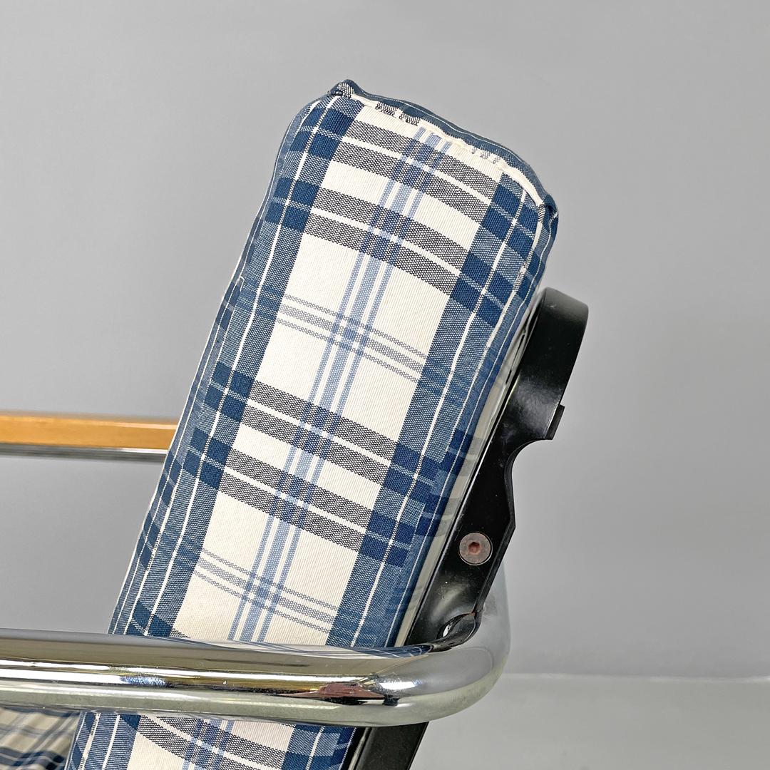 Swiss blue tartan and white armchair 1435 by Werner Max Moser for Embru, 2000s For Sale 5