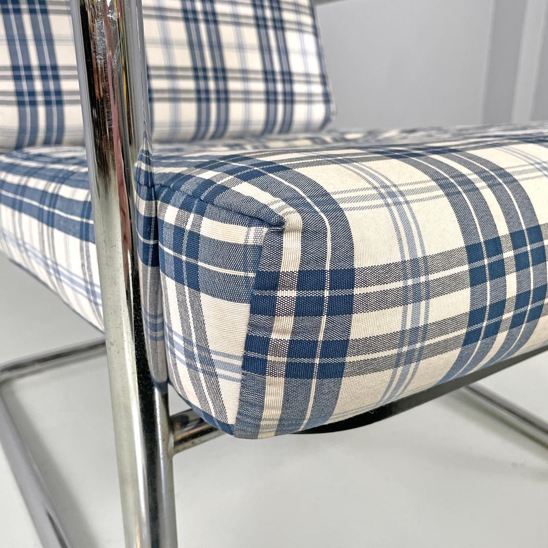 Swiss blue tartan and white armchair 1435 by Werner Max Moser for Embru, 2000s For Sale 10