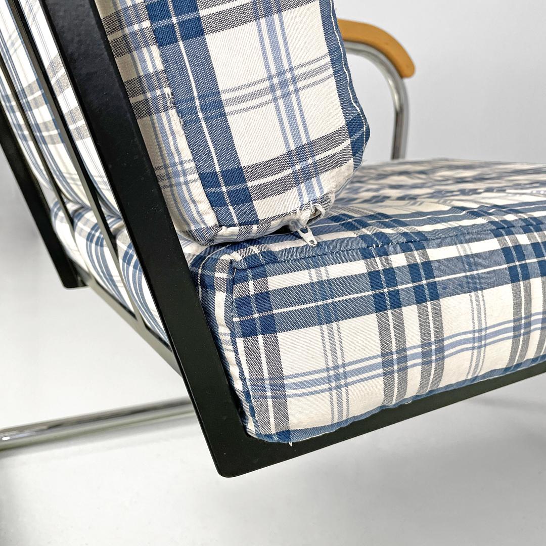 Swiss blue tartan and white armchair 1435 by Werner Max Moser for Embru, 2000s For Sale 11