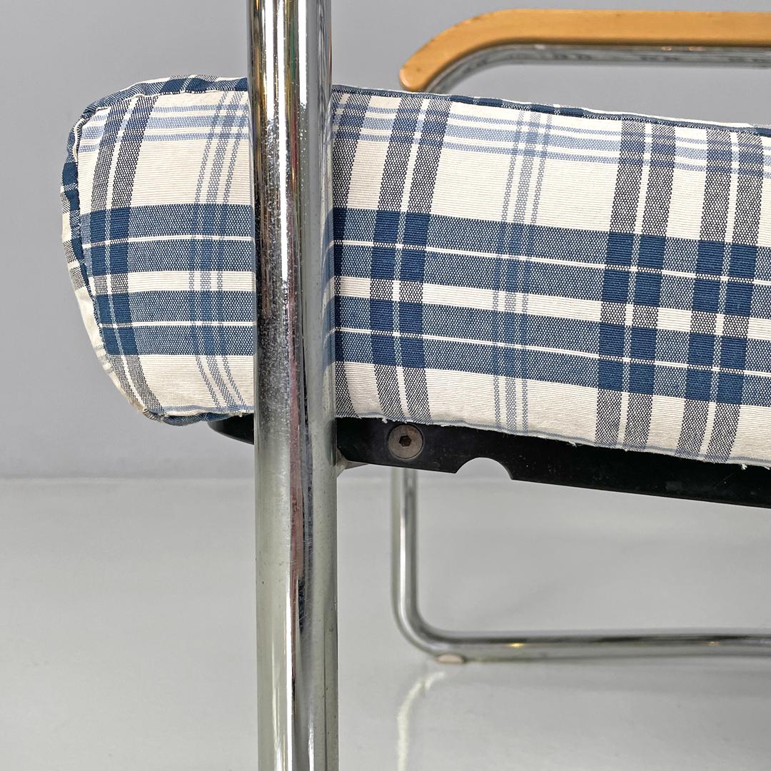Swiss blue tartan and white armchair 1435 by Werner Max Moser for Embru, 2000s For Sale 13