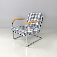 Fauteuil suisse 1435 en tartan bleu et blanc par Werner Max Moser pour Embru, années 2000