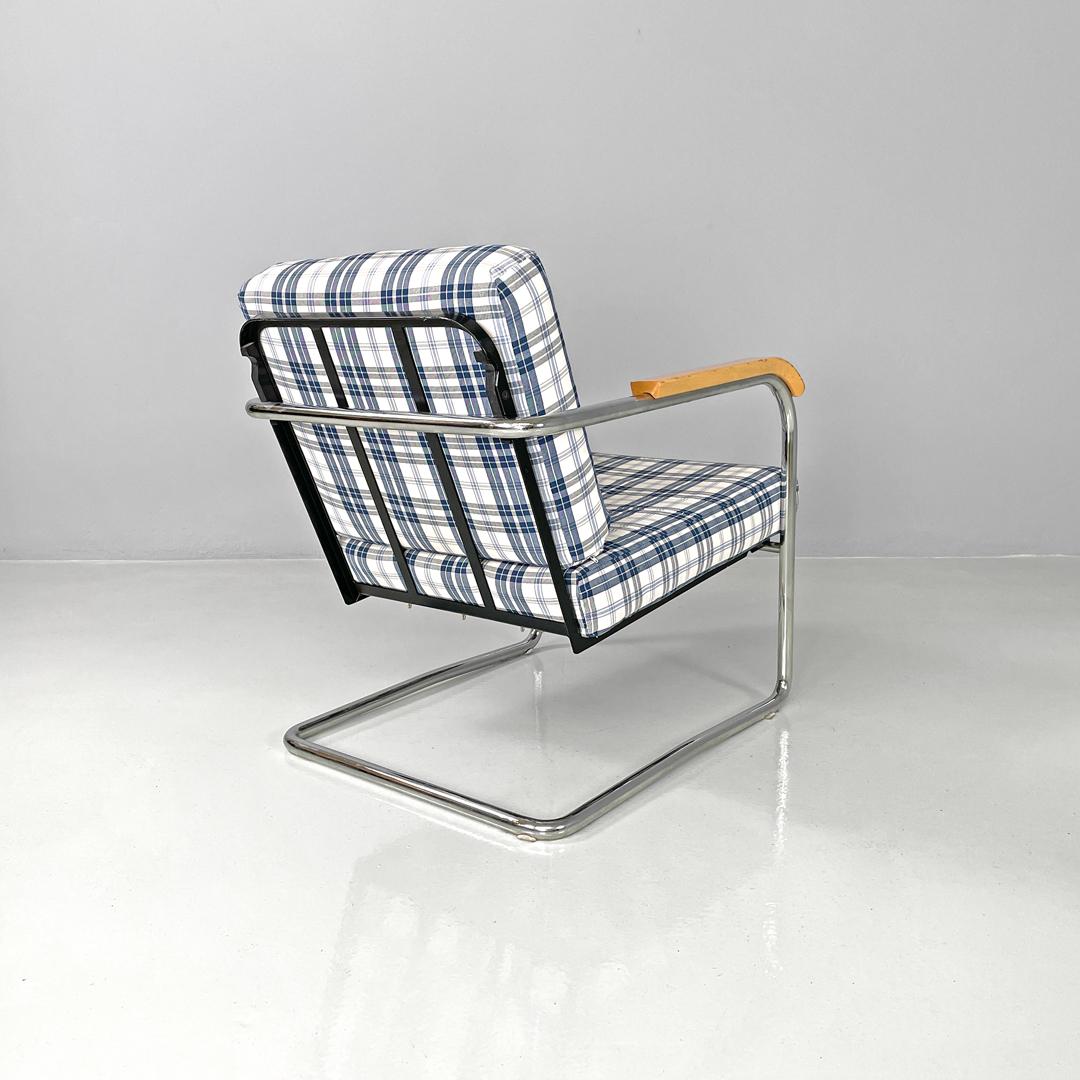 Swiss blue tartan and white armchair 1435 by Werner Max Moser for Embru, 2000s For Sale 1