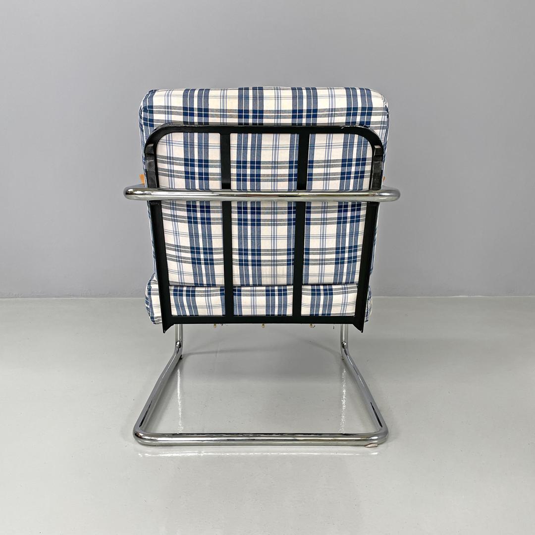 Swiss blue tartan and white armchair 1435 by Werner Max Moser for Embru, 2000s For Sale 2