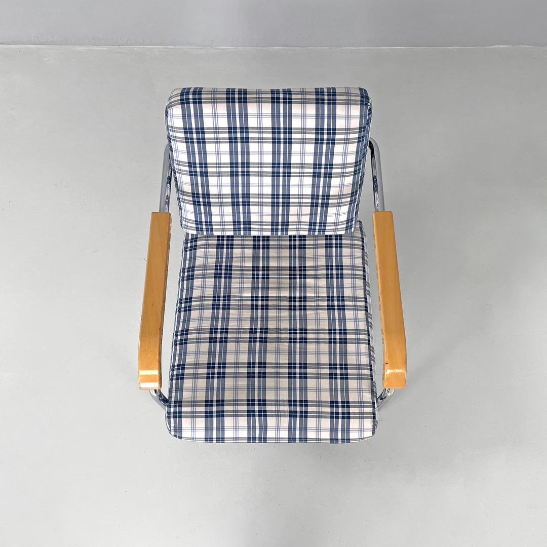 Swiss blue tartan and white armchair 1435 by Werner Max Moser for Embru, 2000s For Sale 3