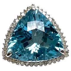Swiss Blue Topaz 26 Carats with Pave Diamonds Ring