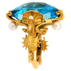 Swiss Blue Topaz and Akoya Pearls gold ring
