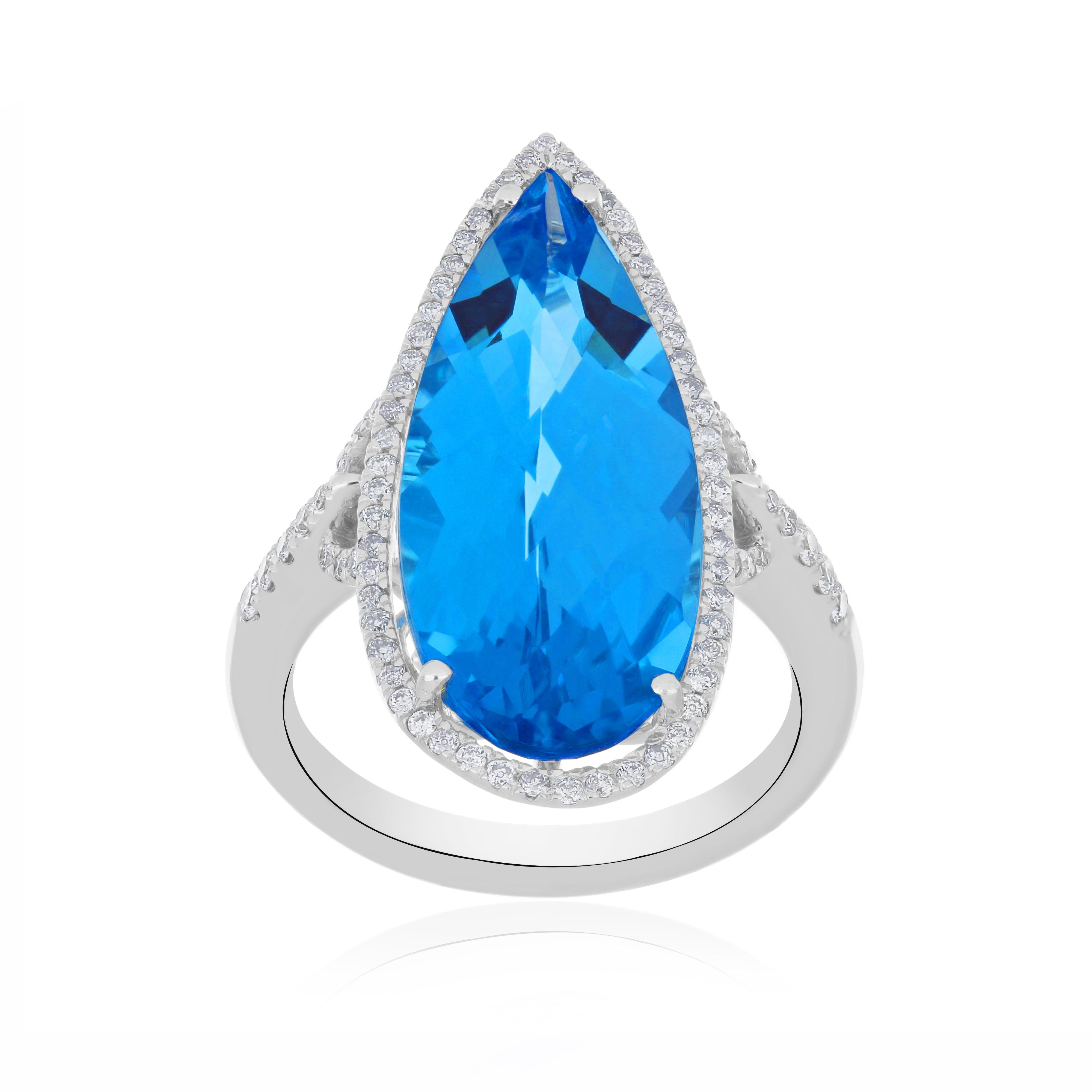 For Sale:  Swiss Blue Topaz and Diamond 14karat White Gold Anniversary Gift Beautifull Ring 2