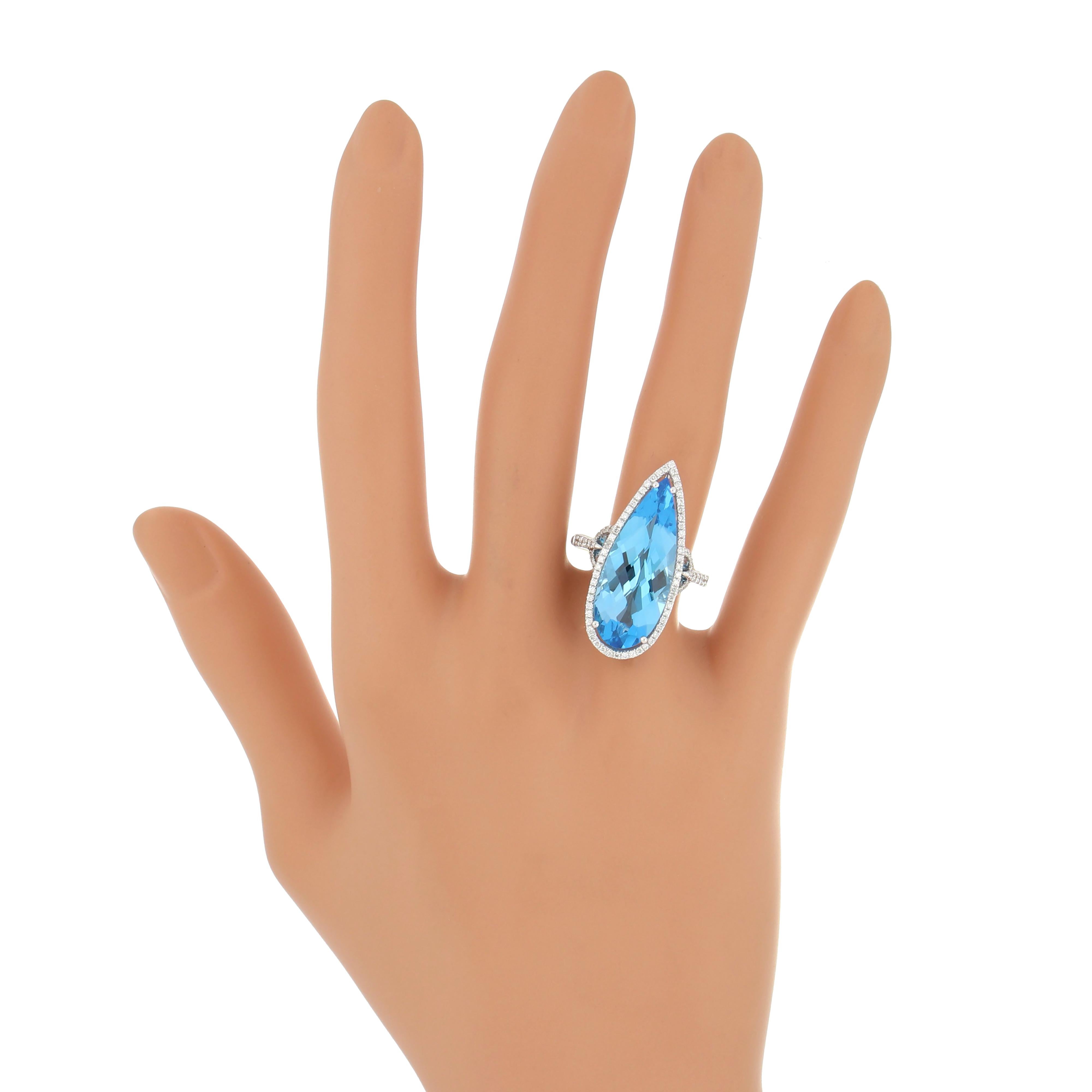 For Sale:  Swiss Blue Topaz and Diamond 14karat White Gold Anniversary Gift Beautifull Ring 7