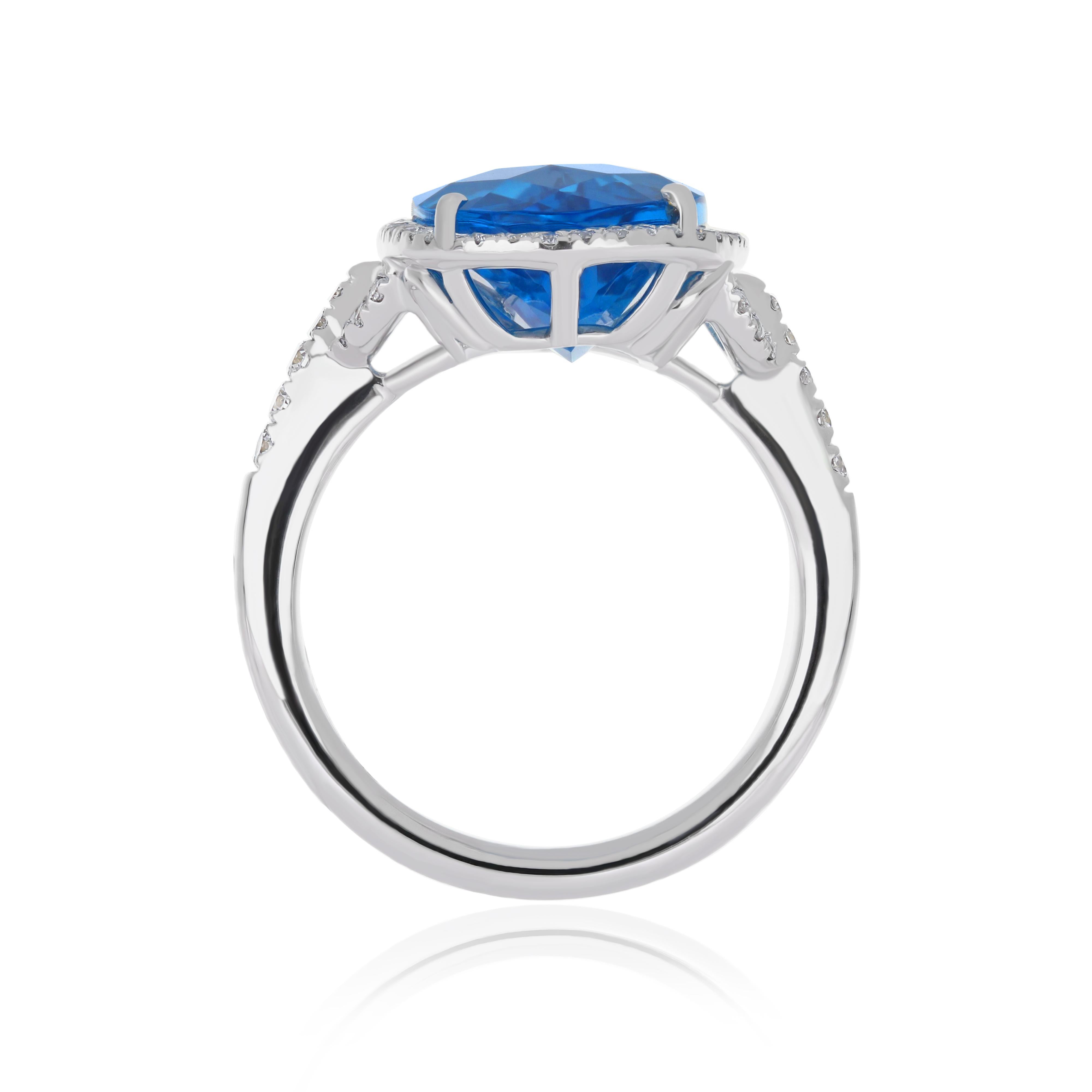 For Sale:  Swiss Blue Topaz and Diamond 14karat White Gold Anniversary Gift Beautifull Ring 5