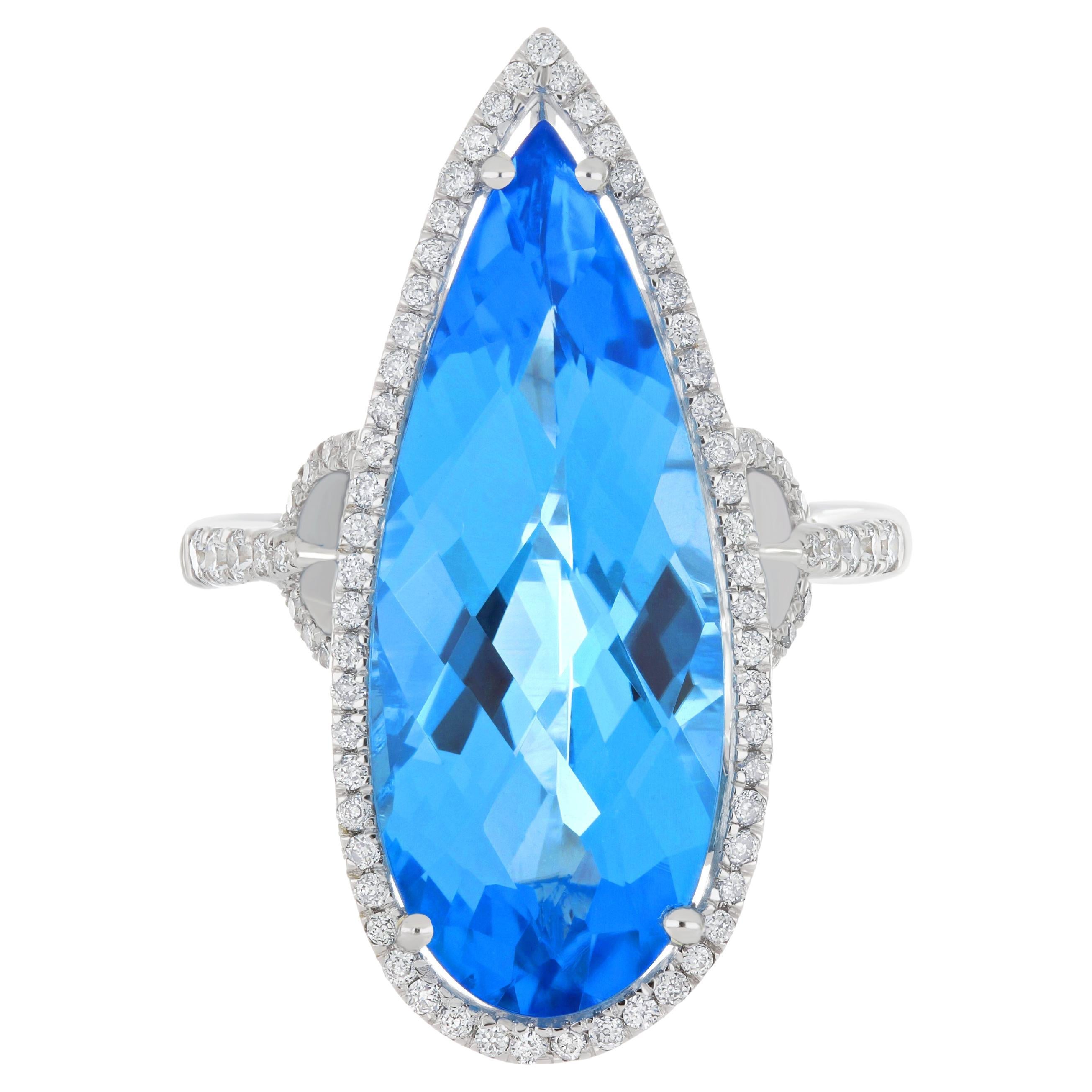 Swiss Blue Topaz and Diamond 14karat White Gold Anniversary Gift Beautifull Ring