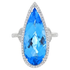 Swiss Blue Topaz and Diamond 14karat White Gold Anniversary Gift Beautifull Ring
