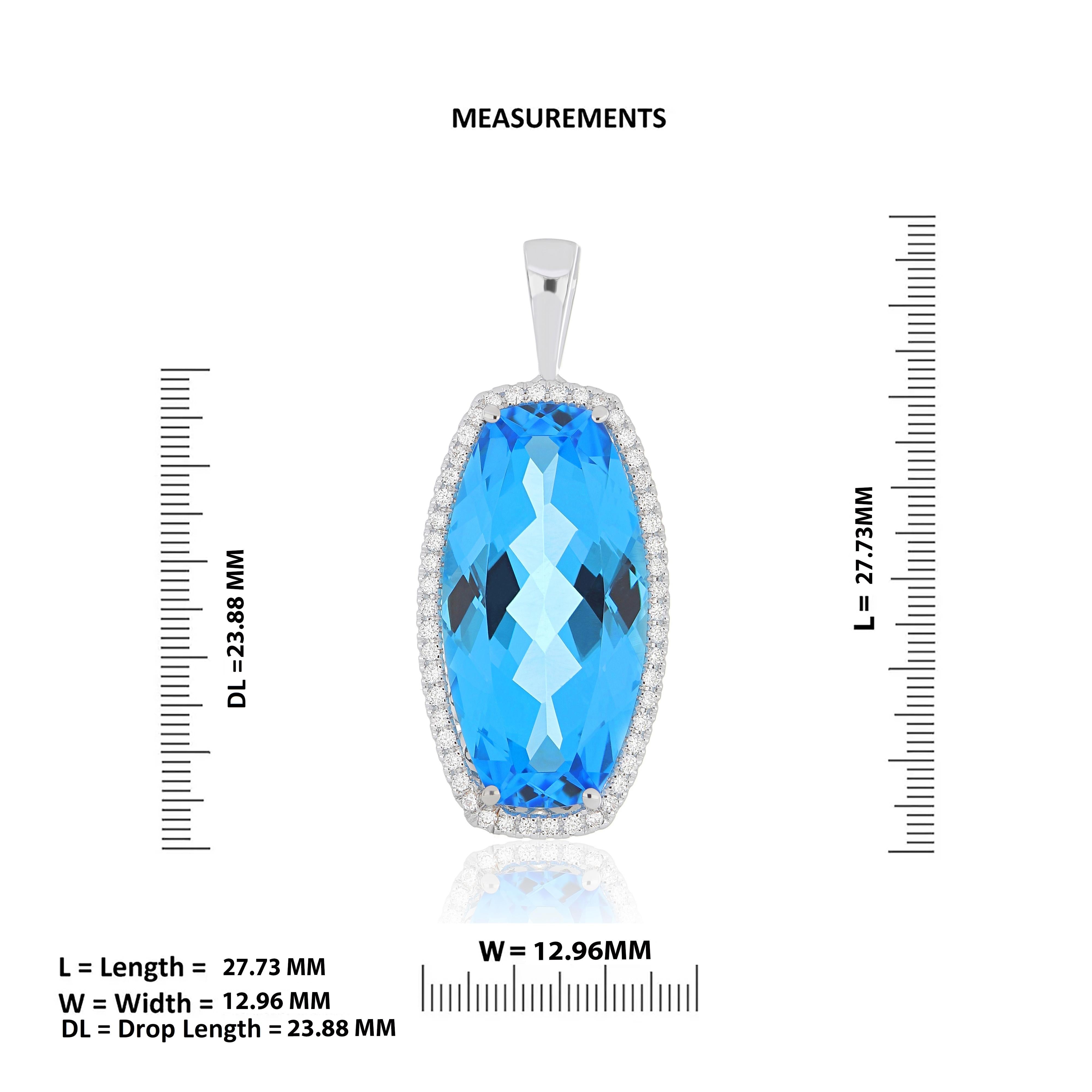 Swiss Blue Topaz and Diamond Pendant, Earring Set in 18k Whtie Gold For Sale 2