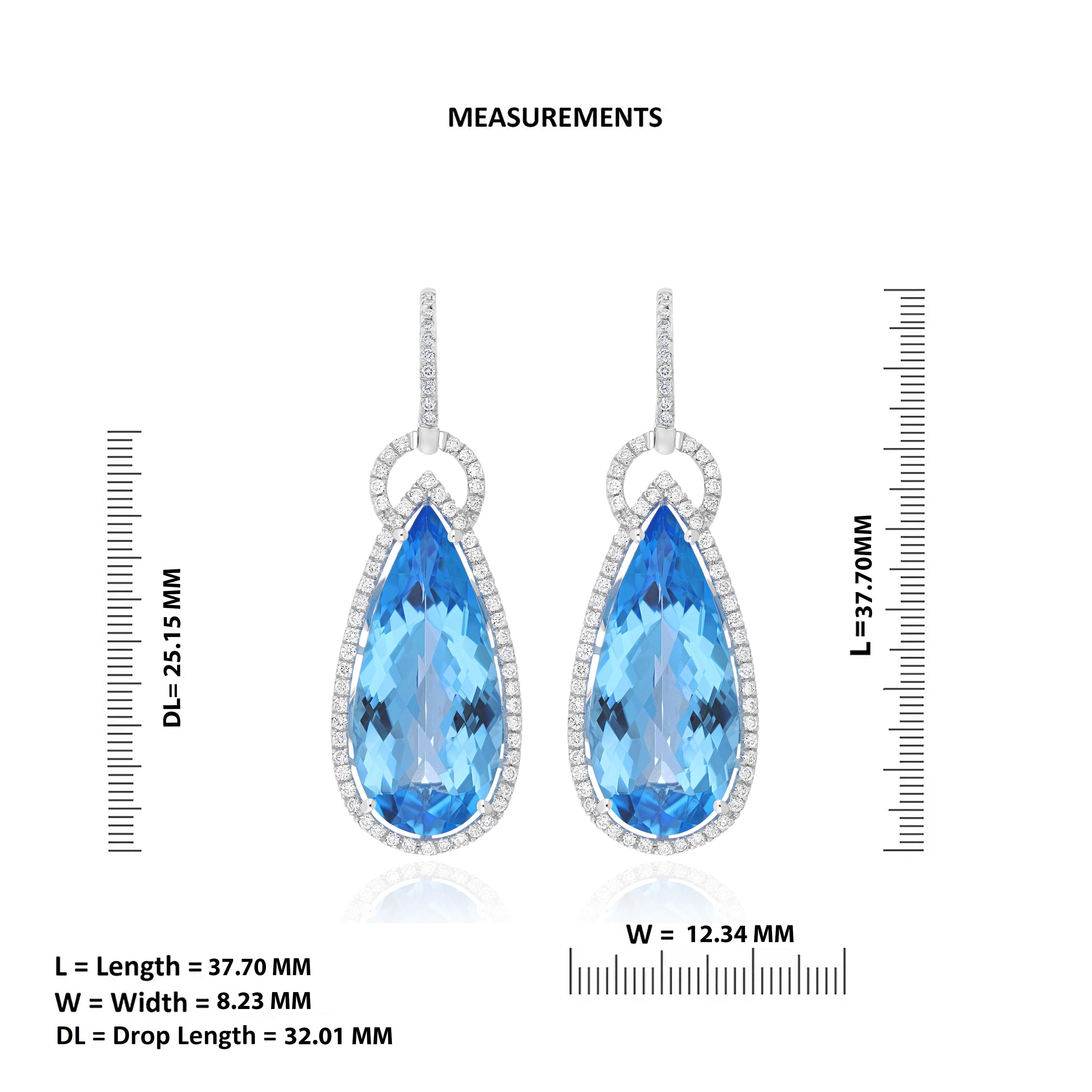 Schweizer Blautopas und Diamant-Ohrring aus 14 Karat Weißgold mit Nieten im Zustand „Neu“ in JAIPUR, IN