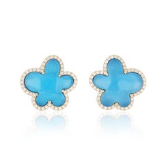 Swiss Blue Topaz and Diamond Studded Earring in 14karat Yellow Gold  Earring