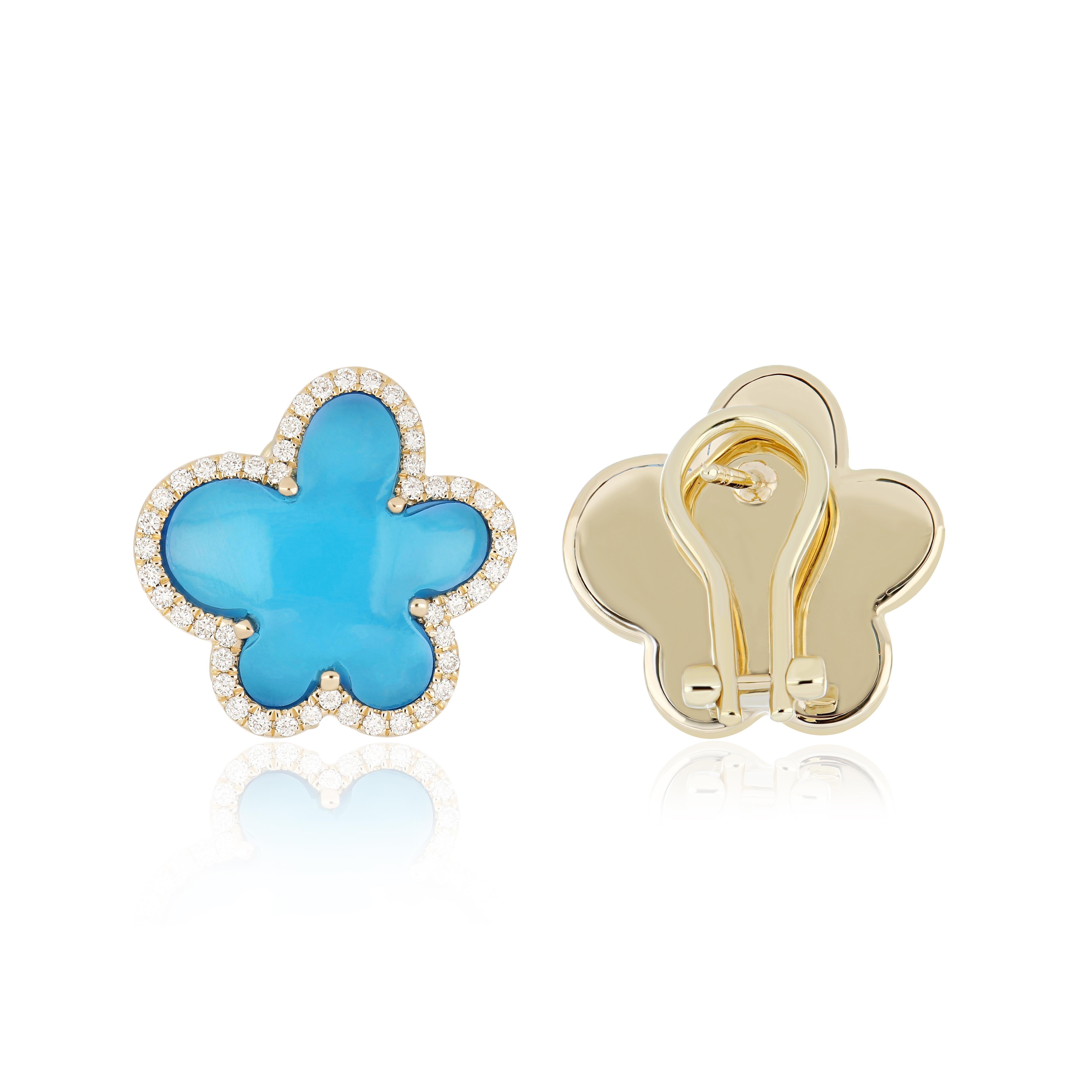 Taille mixte Boucle d'oreille en or jaune 14 carats avec topaze bleue suisse et diamants cloutés  Boucle d'oreille en vente