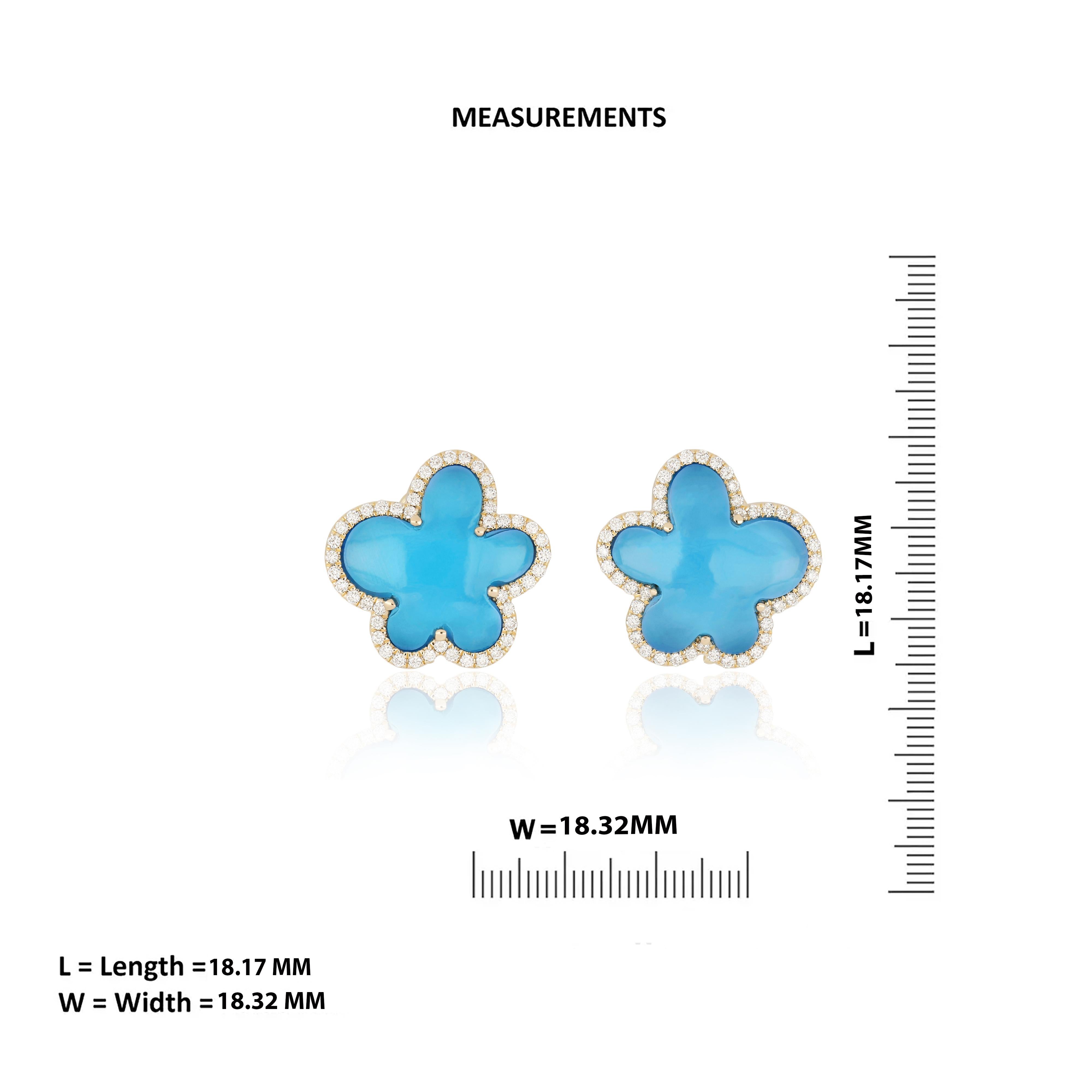 Boucle d'oreille en or jaune 14 carats avec topaze bleue suisse et diamants cloutés  Boucle d'oreille Neuf - En vente à JAIPUR, IN
