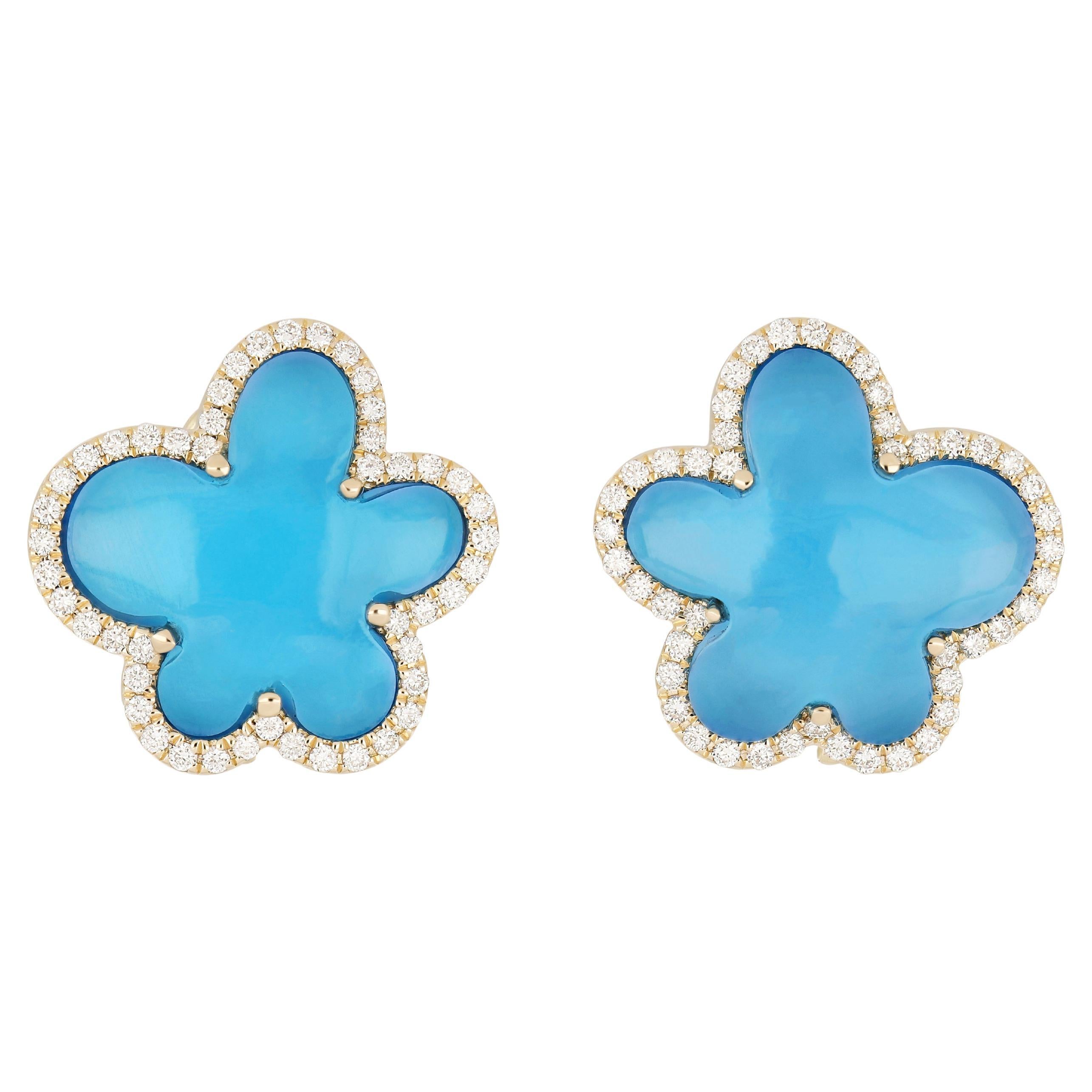 Swiss Blue Topaz and Diamond Studded Earring in 14karat Yellow Gold  Earring