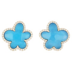 Swiss Blue Topaz and Diamond Studded Earring in 14karat Yellow Gold  Earring