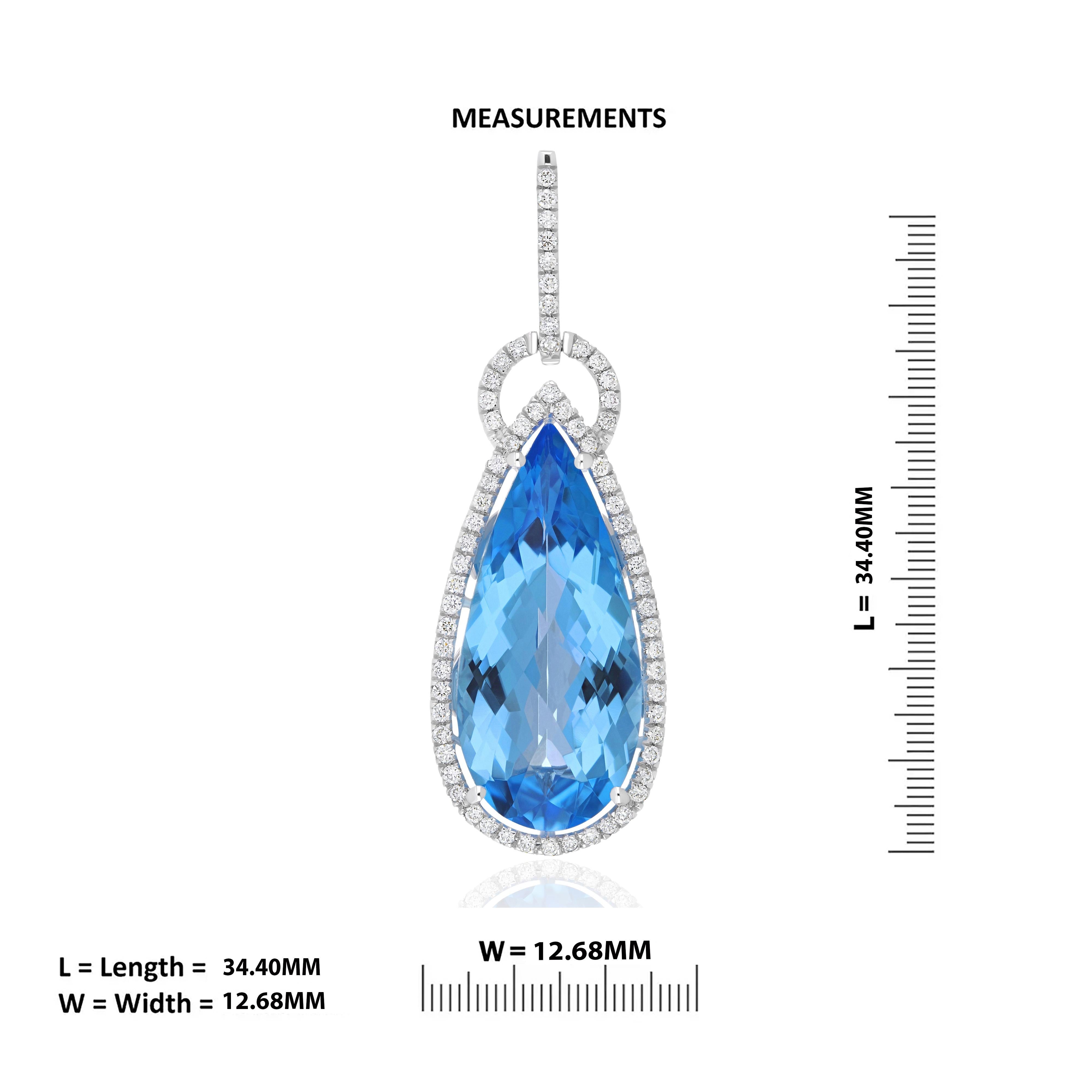 Swiss Blue Topaz and Diamond Studded Pendant in 14K White Gold In New Condition In JAIPUR, IN