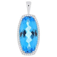 Swiss Blue Topaz and Diamond Studded Pendant in 18k Whtie Gold