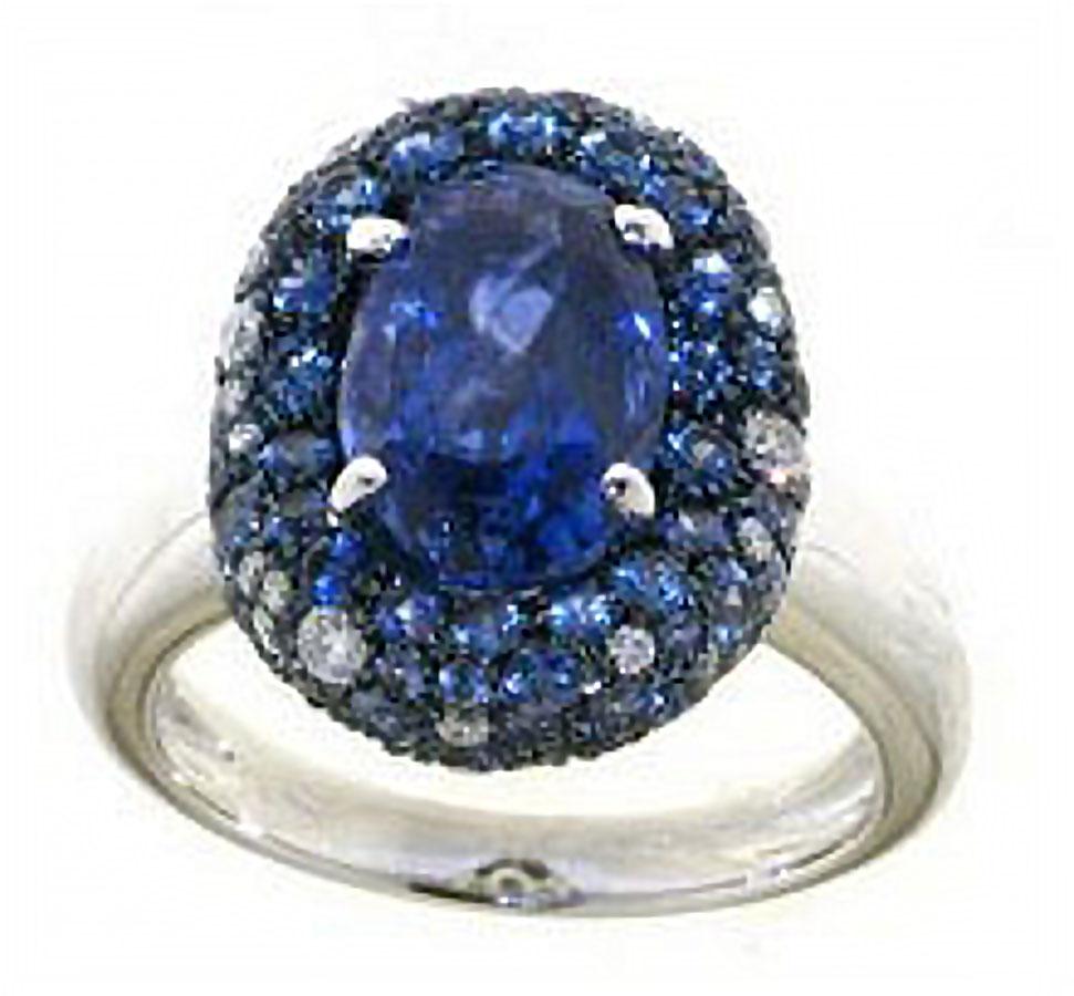 Swiss Blue Topaz Blue Sapphire Diamond 18 Karat White Gold Cocktail Ring For Sale 1