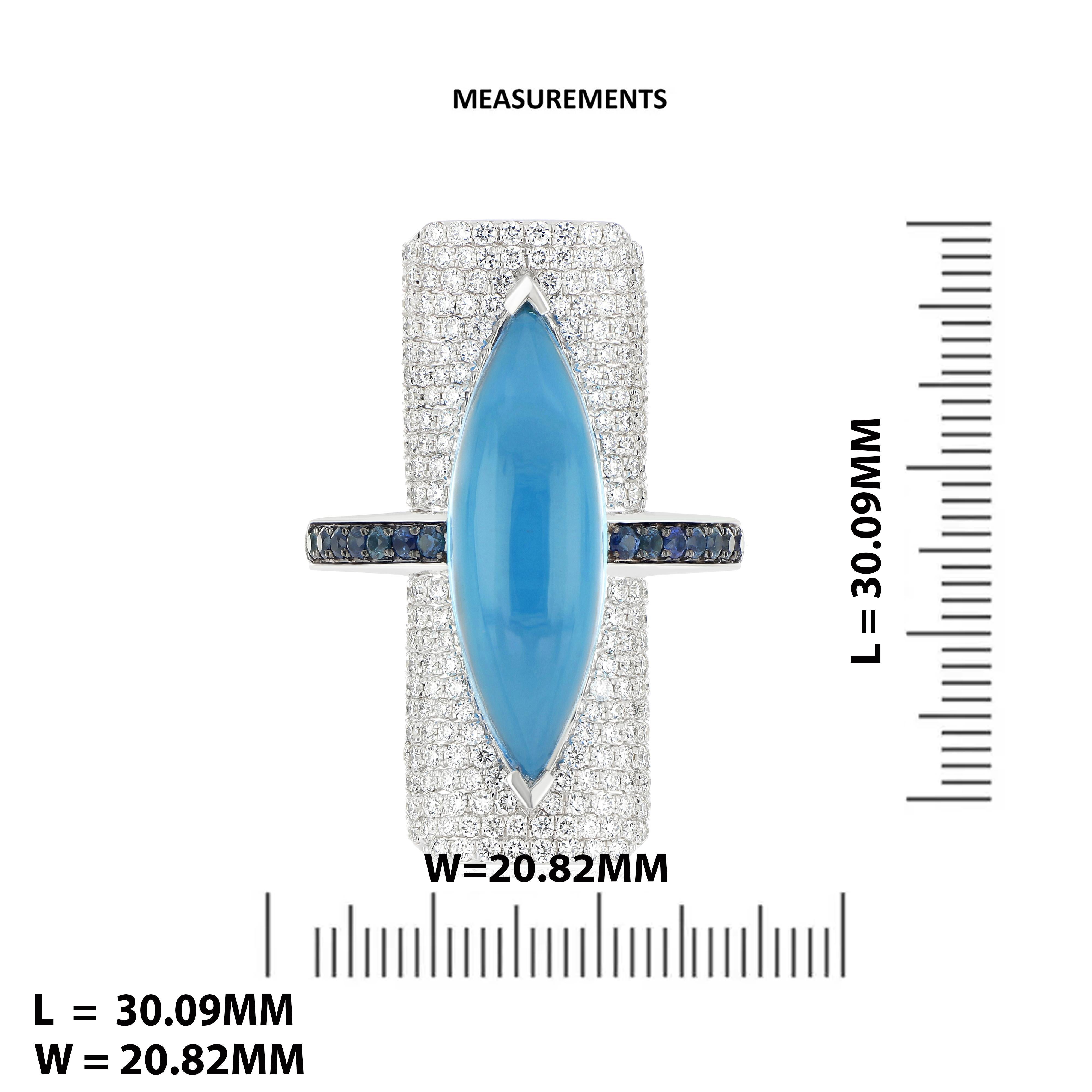 Schweizer Ring aus 14 Karat Weißgold mit blauem Topas, blauem Saphir und Diamant, handgefertigt im Angebot 1