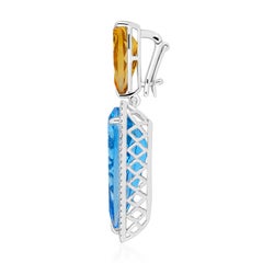 Swiss Blue Topaz, Citrine & Diamond Pendant in 14k White Gold for Valentine Gift