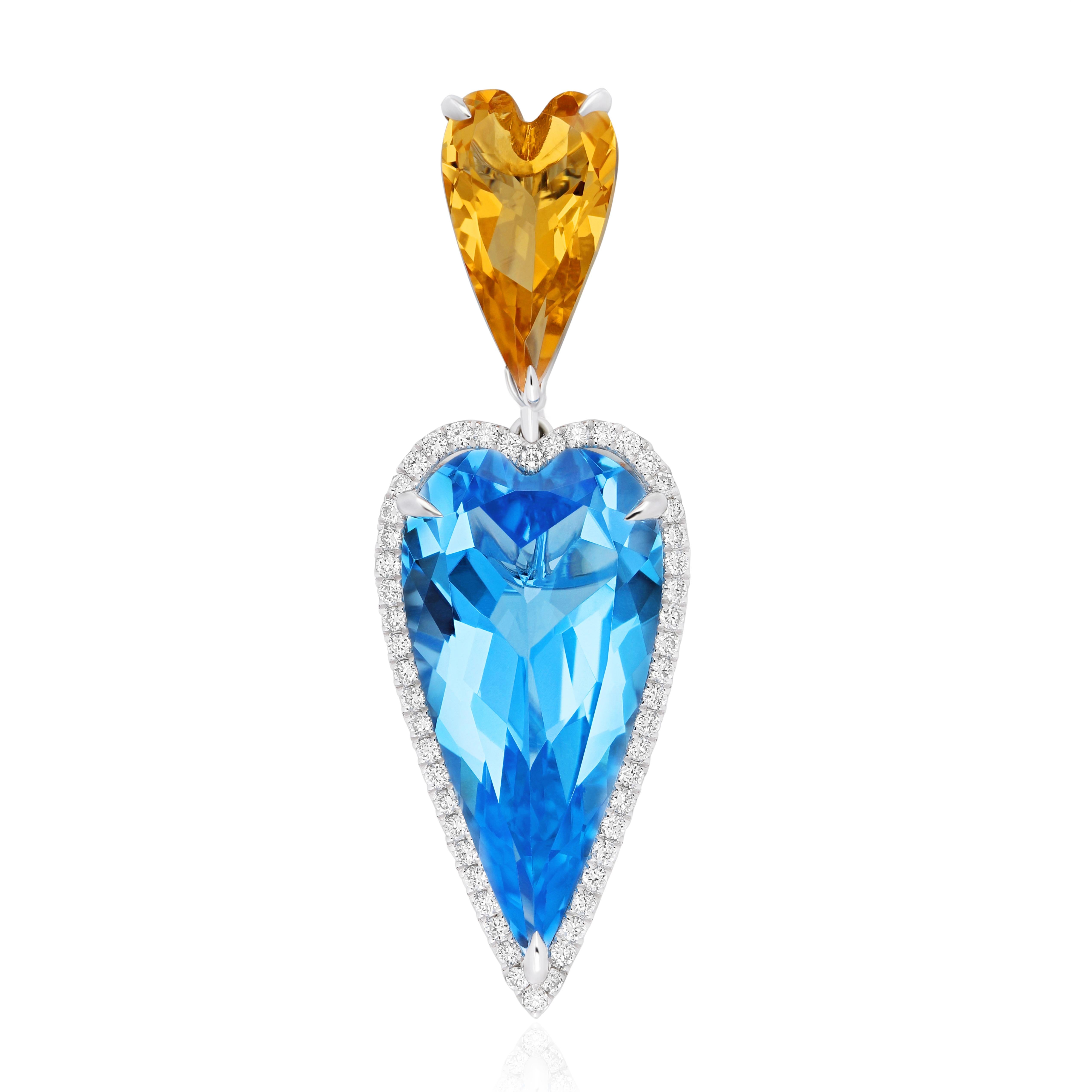 Ciondolo con topazio blu, citrino e diamante in oro bianco 14k per un regalo di San Valentino in vendita 4
