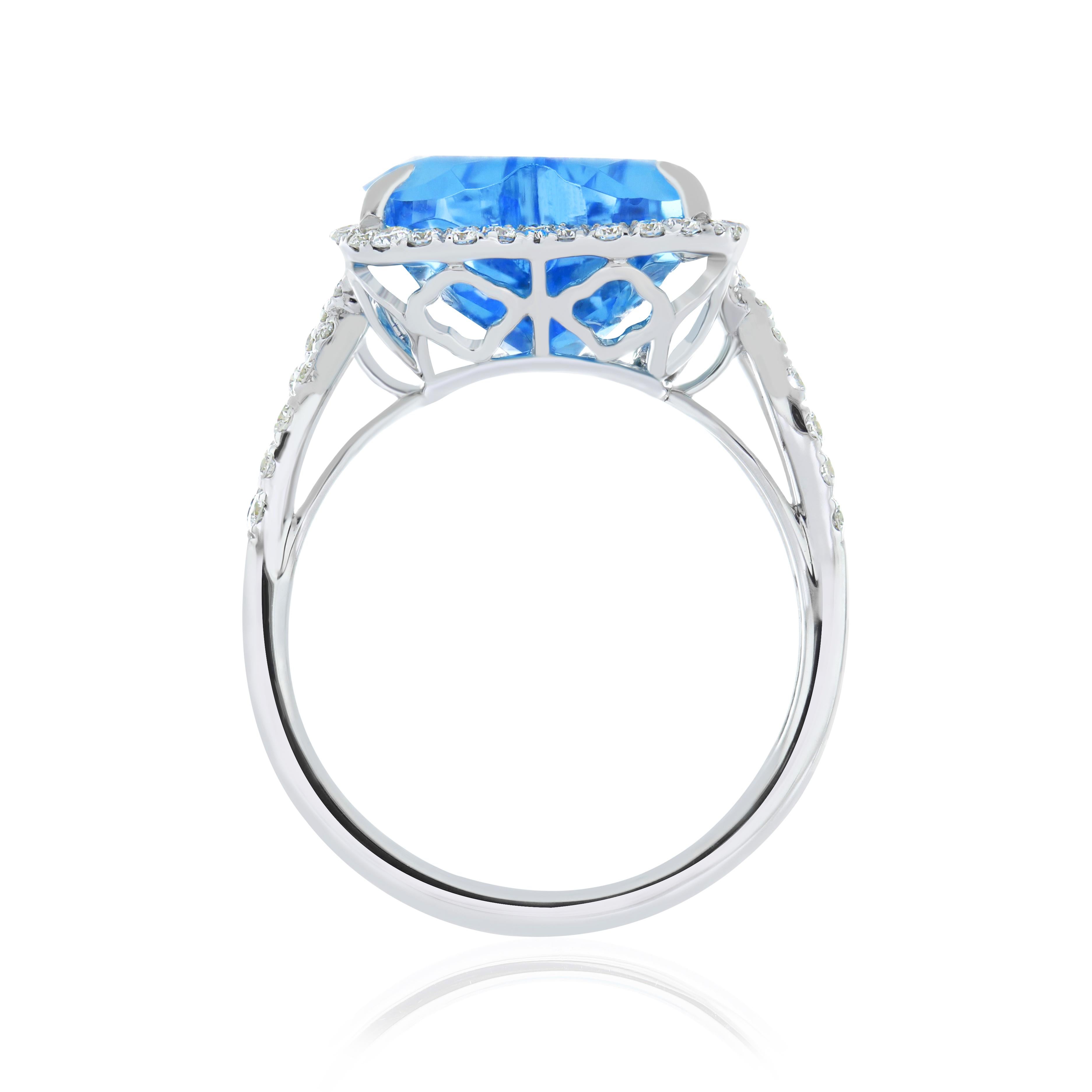 Swiss Blue Topaz, Citrine & Diamond Ring Earring & Pendant Set in 14k Whtie Gold For Sale 5