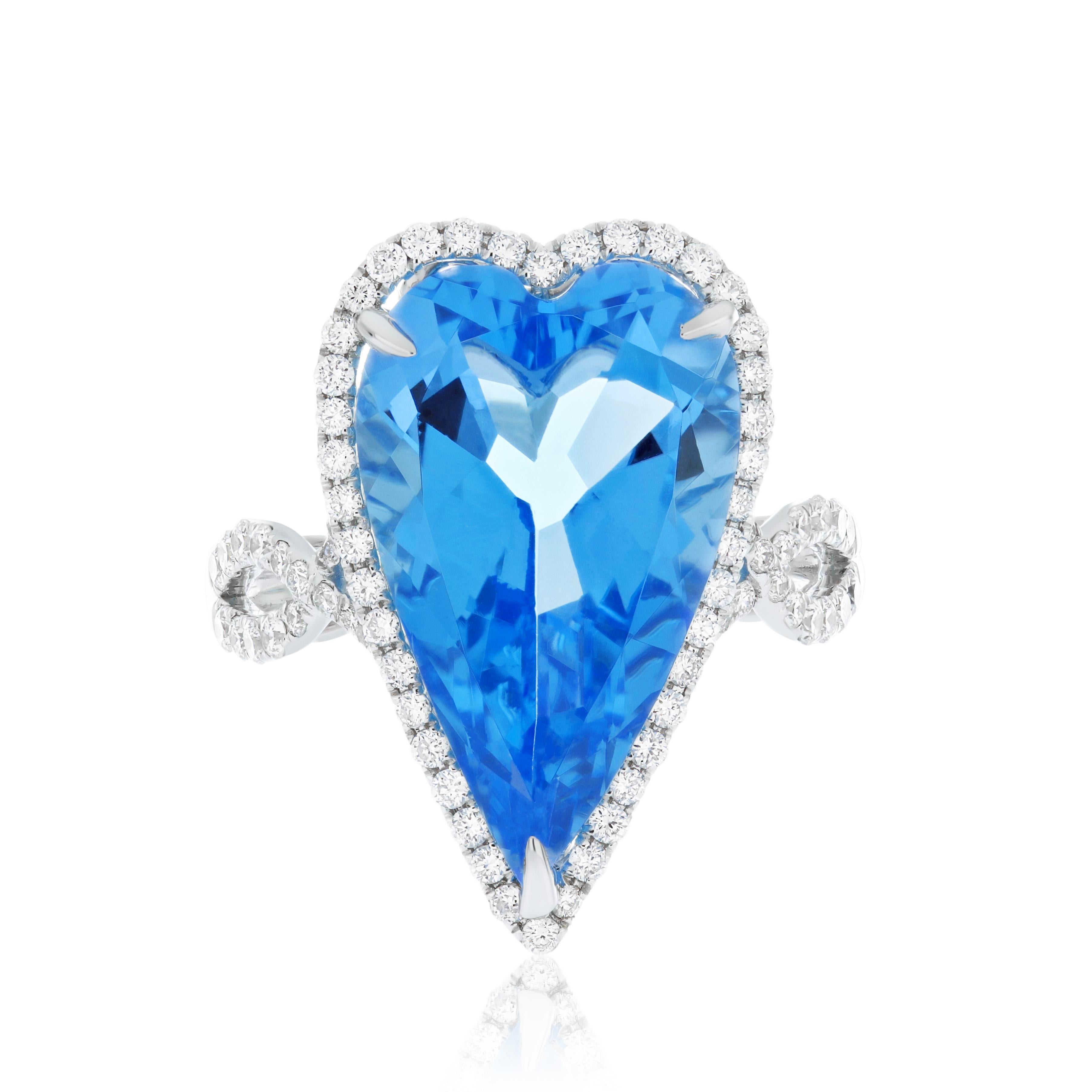 Swiss Blue Topaz, Citrine & Diamond Ring Earring & Pendant Set in 14k Whtie Gold For Sale 6