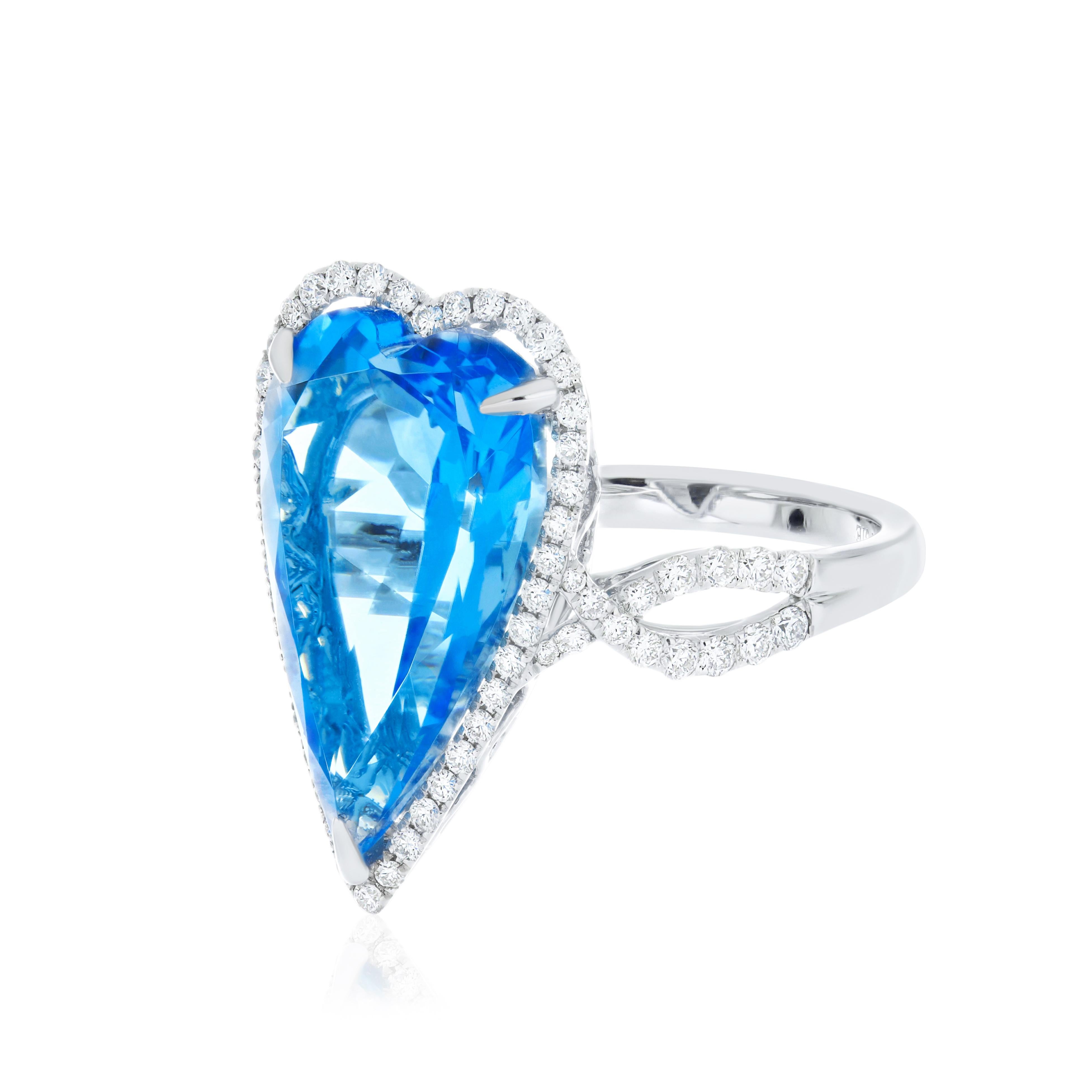 Swiss Blue Topaz, Citrine & Diamond Ring Earring & Pendant Set in 14k Whtie Gold For Sale 9