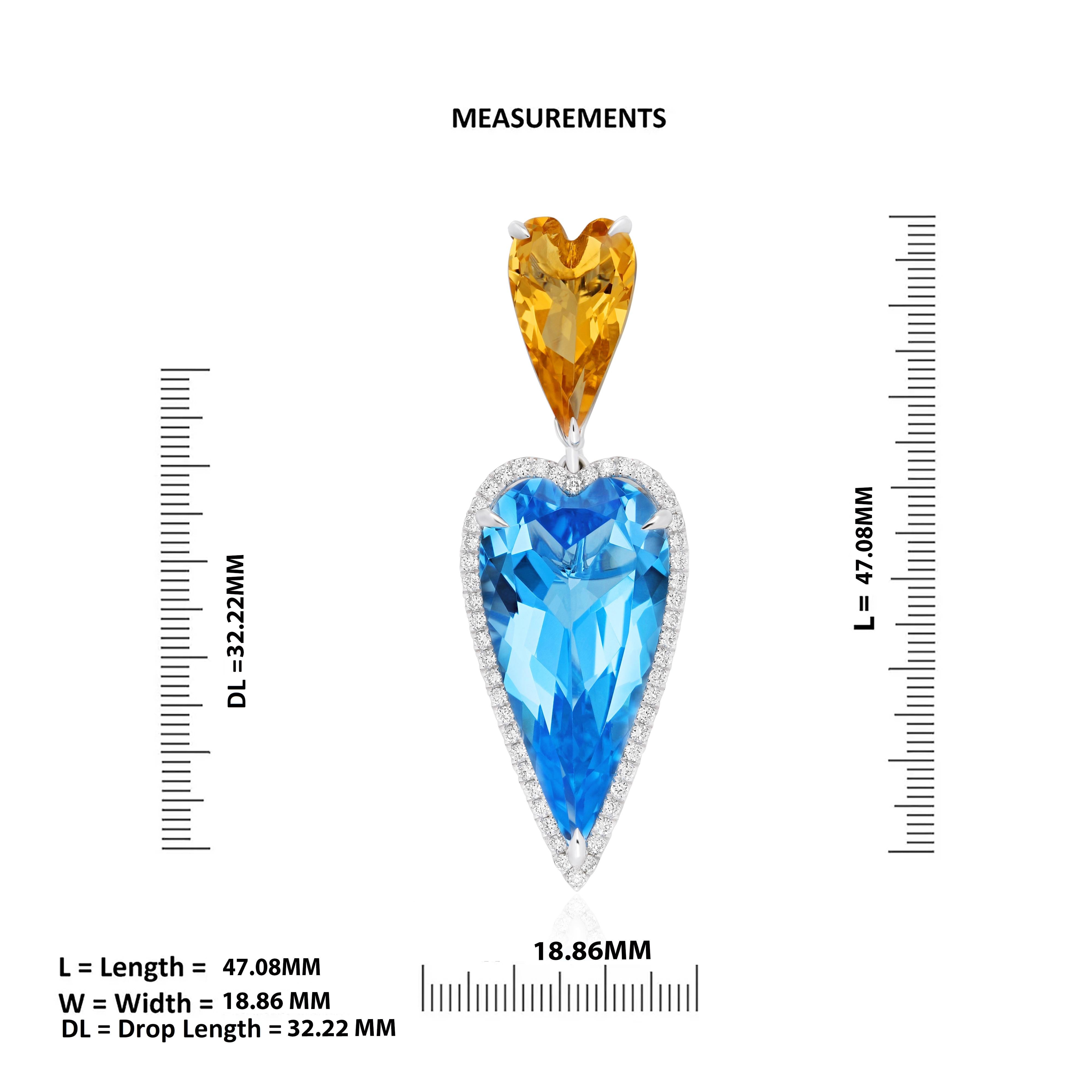 Swiss Blue Topaz, Citrine & Diamond Ring Earring & Pendant Set in 14k Whtie Gold For Sale 3