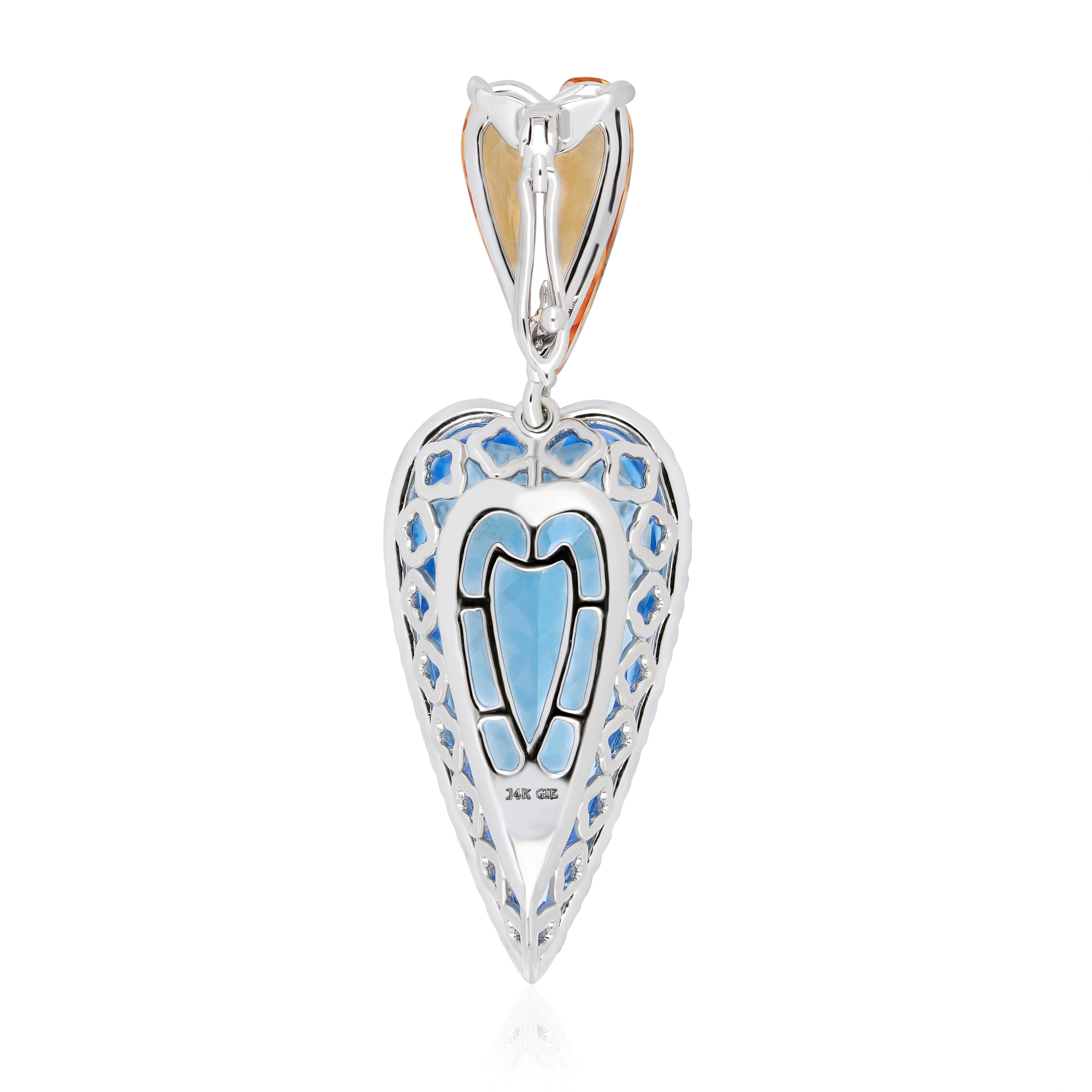 Swiss Blue Topaz, Citrine & Diamond Ring Earring & Pendant Set in 14k Whtie Gold For Sale 4