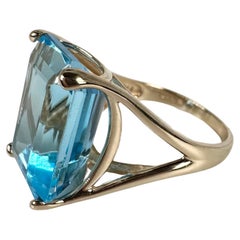 Swiss Blue Topaz Cocktail Ring 14 Karat Yellow Gold Huge Cocktail Ring Gala Ring