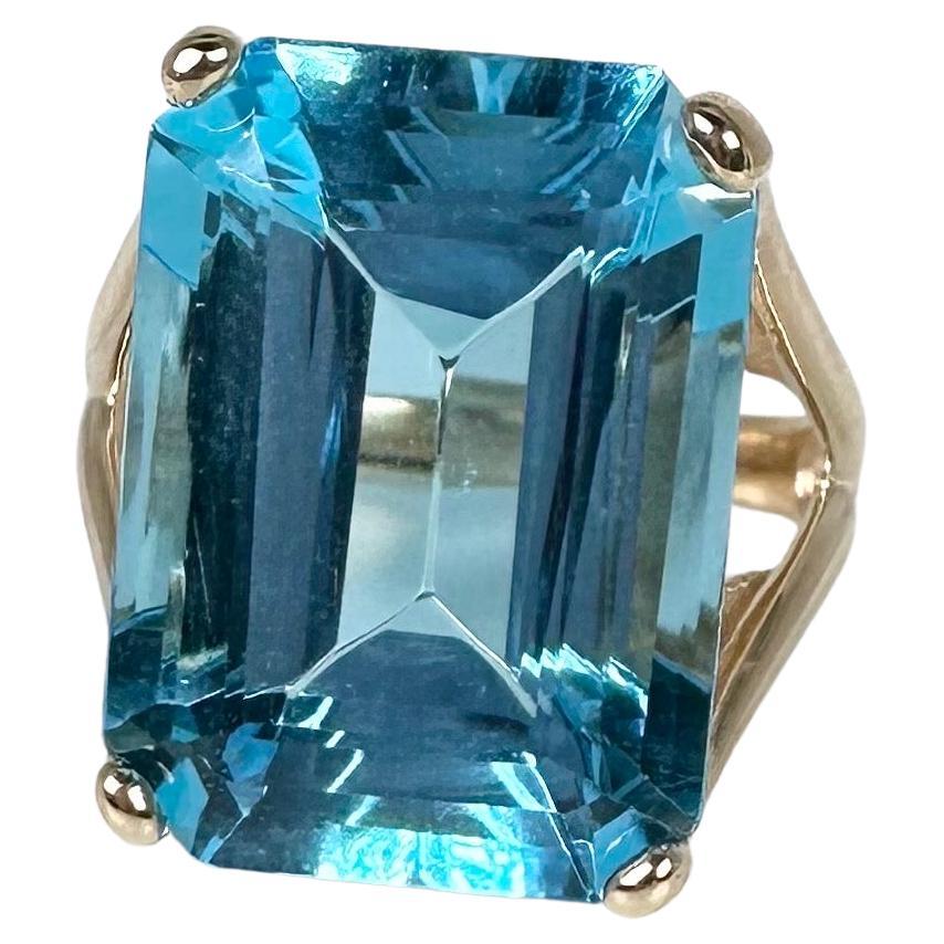 Swiss Blue Topaz Cocktail Ring 14 Karat Yellow Gold Huge Cocktail Ring Gala Ring For Sale