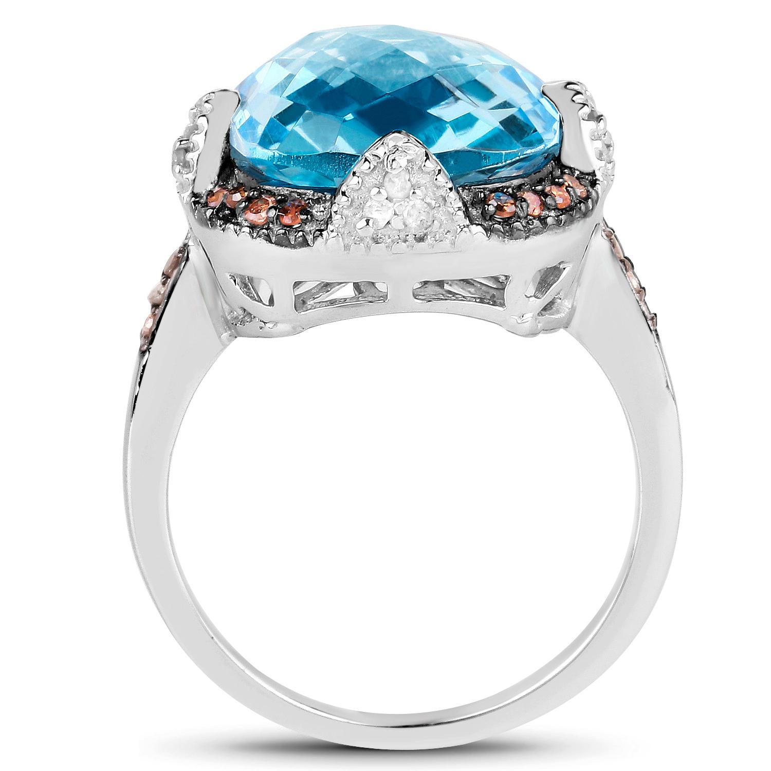 Swiss Blue Topaz Cocktail Ring With Diamonds 8.37 Carats In Excellent Condition For Sale In Aliso Viejo, CA