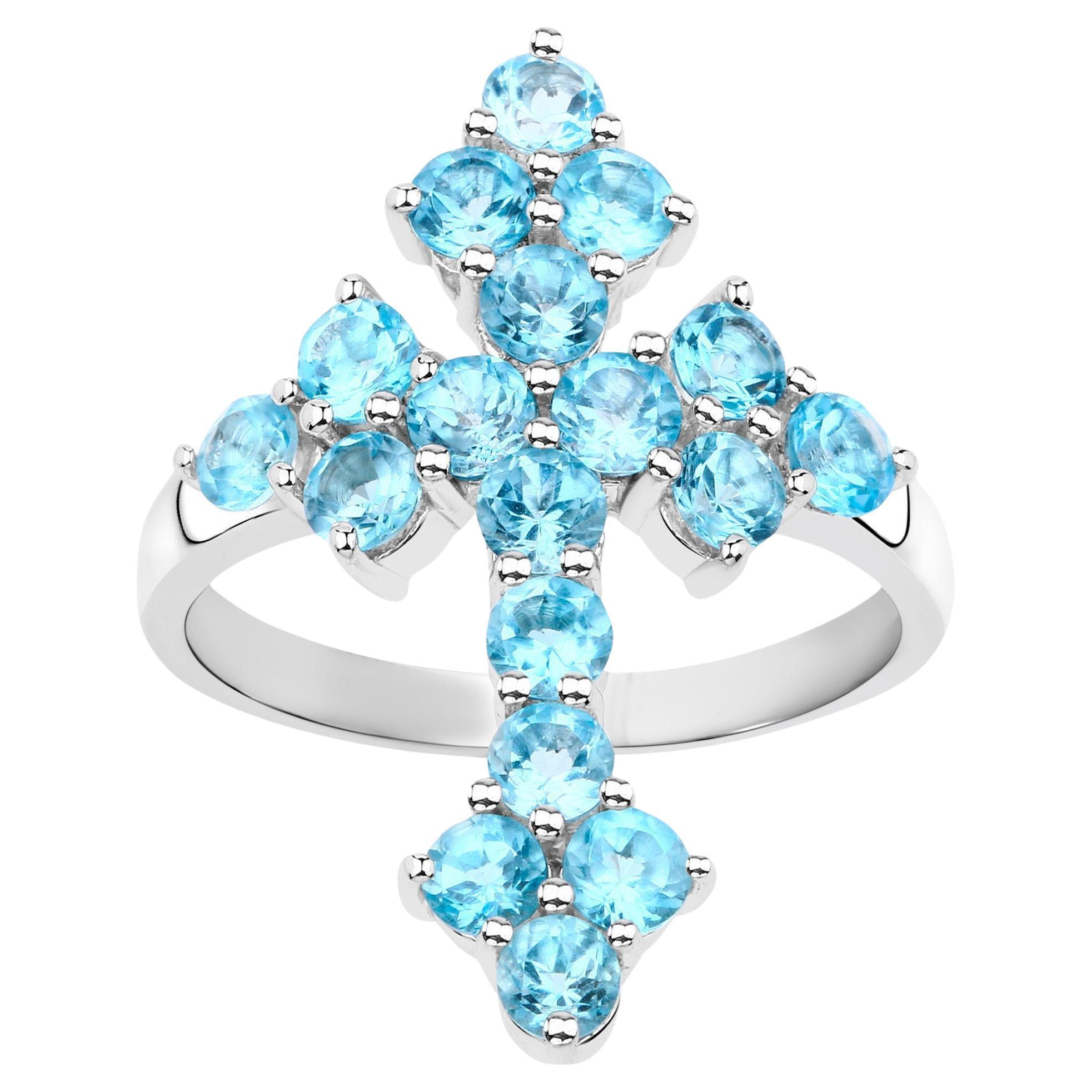 Swiss Blue Topaz Cross Ring 2.18 Carats For Sale