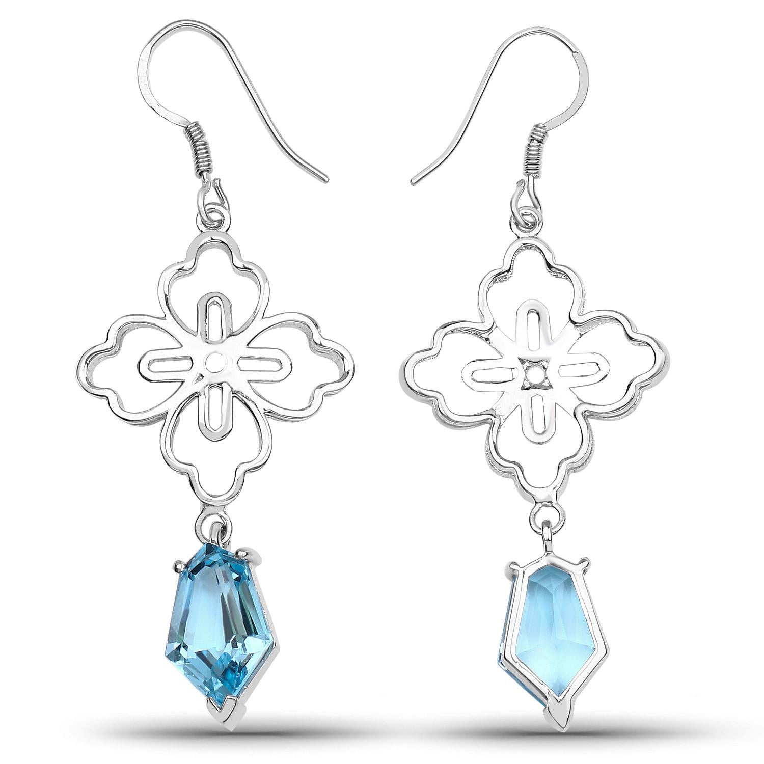Pendientes colgantes de topacio azul suizo 12.8 quilates Plata rodiada Contemporáneo en venta