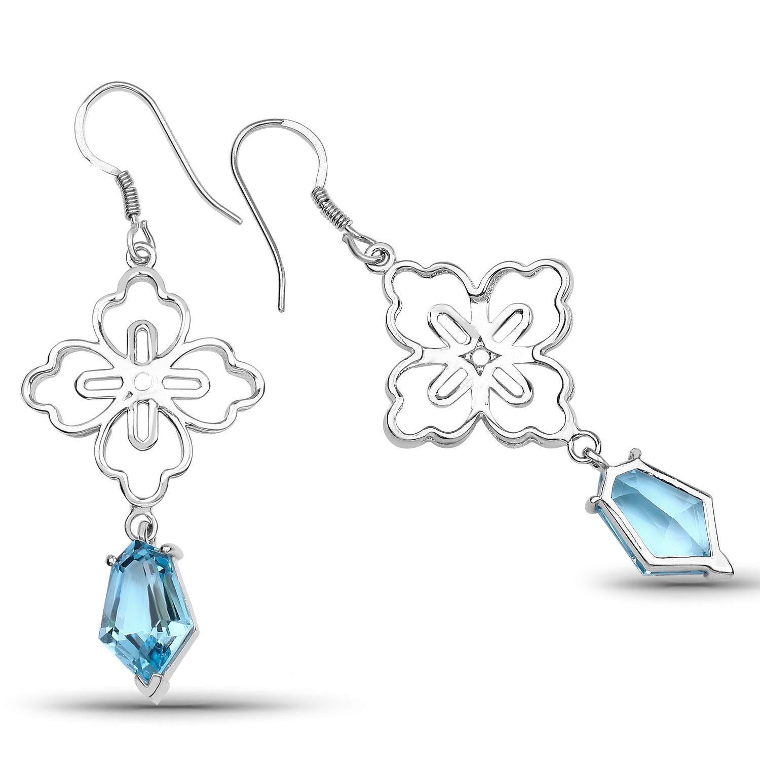 Pendientes colgantes de topacio azul suizo 12.8 quilates Plata rodiada en Excelente estado para la venta en Punta Gorda, FL