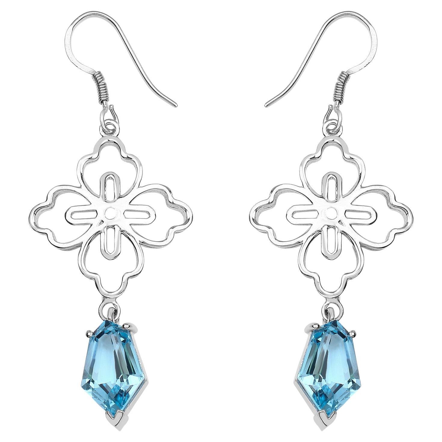 Schweizer Blauer Topas-Ohrhänger 12.8 Karat Rhodium Platin Silber