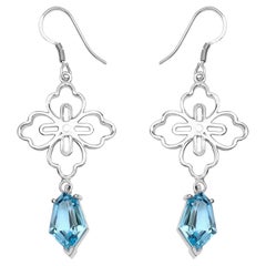 Pendientes colgantes de topacio azul suizo 12.8 quilates Plata rodiada
