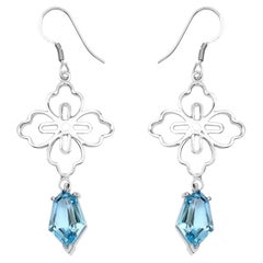 Schweizer Blauer Topas-Ohrhänger 12.8 Karat Rhodium Platin Silber