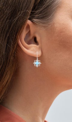 Schweizer Blauer Topas-Ohrhänger 5.3 Karat Rhodium Platin Silber