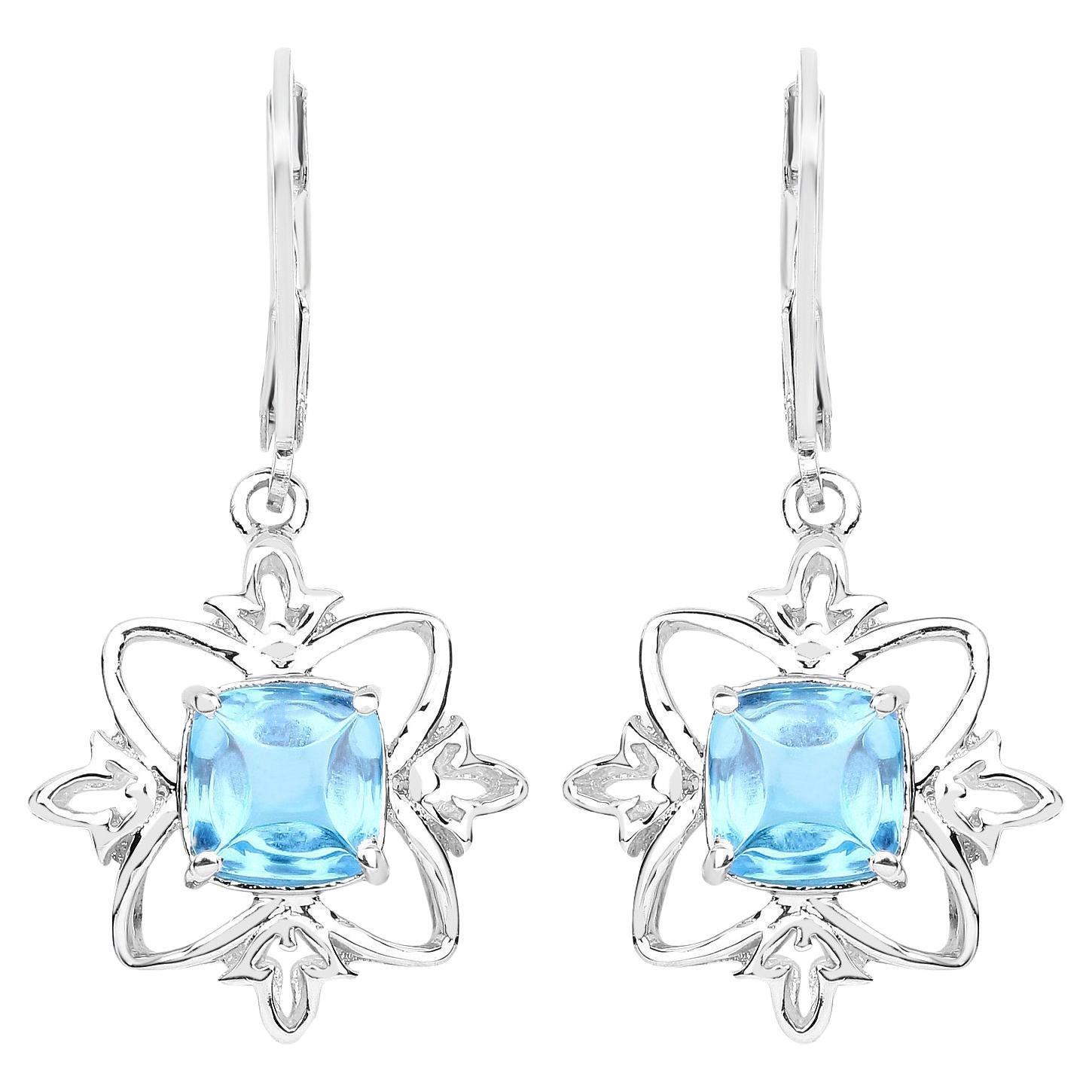 Schweizer Blauer Topas-Ohrhänger 5.3 Karat Rhodium Platin Silber