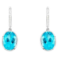 Swiss Blue Topaz Dangle Earrings With Diamonds 15 Carats