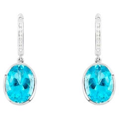 Swiss Blue Topaz Dangle Earrings With Diamonds 15 Carats