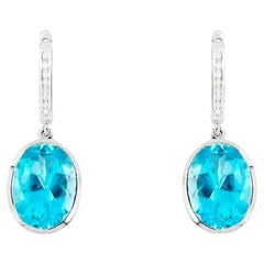 Swiss Blue Topaz Dangle Earrings With Diamonds 15 Carats