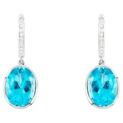 Pendants d'oreilles en topaze bleue suisse avec diamants 15 carats