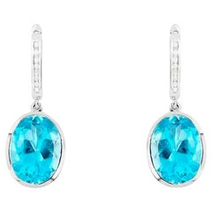 Swiss Blue Topaz Dangle Earrings With Diamonds 15 Carats